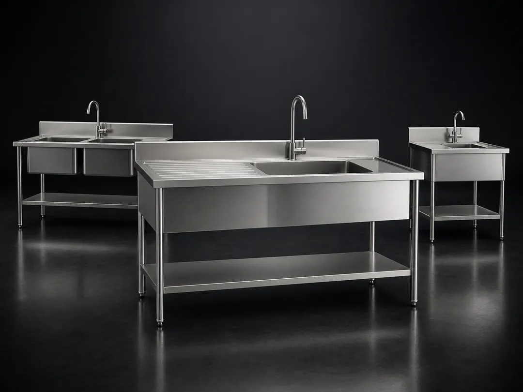 Commercial stainless steel single and double bowl sinks