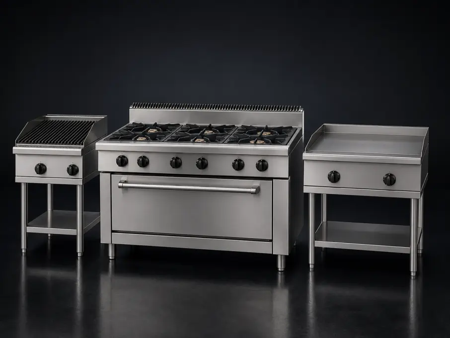 Commercial range, char grill and griddle cooking equipment