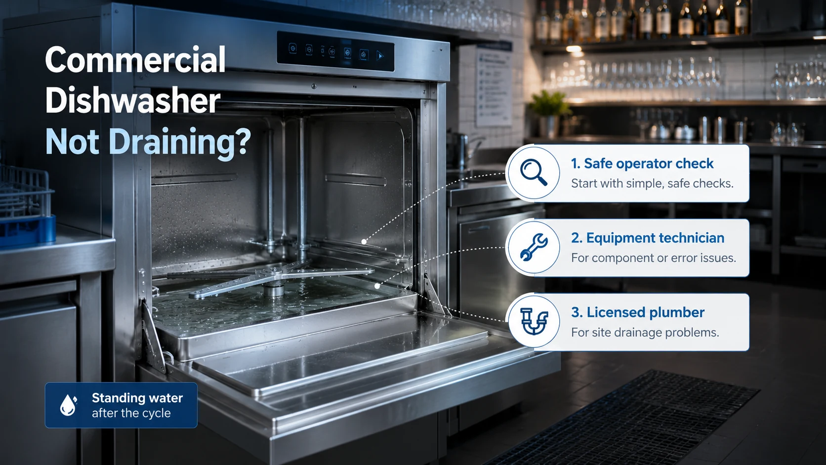Commercial Dishwasher Not Draining? Safe Checks Before You Call for Service